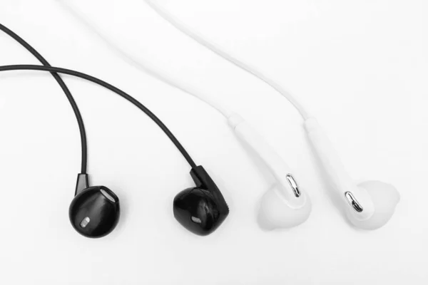 White Black Earphone White Background — Stock Photo, Image