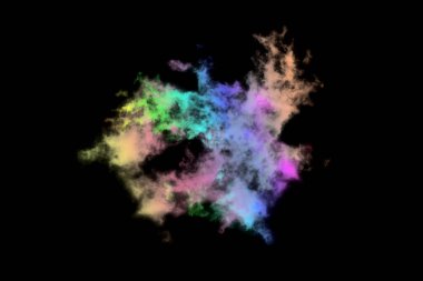 Siyah arkaplanda izole edilmiş renkli bulut, desenli duman, soyut siyah