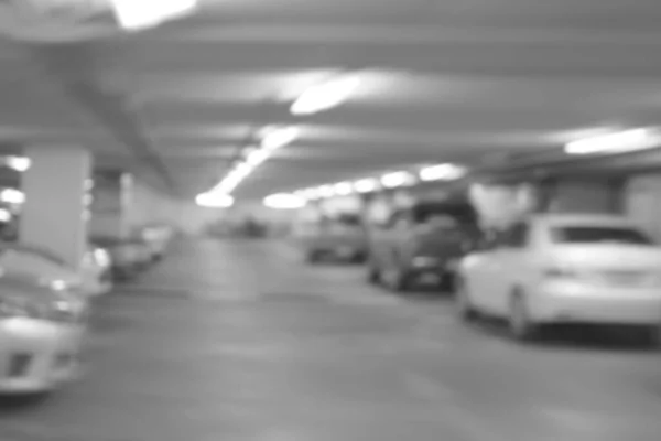 Parkplatz Innenraum Unschärfe Hintergrund Abstrakt Unscharf Schwarz Weiß Bild — Stockfoto