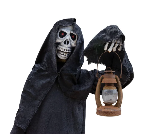 Grim Reaper Isolado Fundo Branco Dia Halloween Fantasma Fantoche — Fotografia de Stock