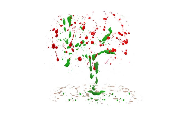 Gröna Och Röda Droppar Isolerade Vit Bakgrund Abstrakt Mönster Trädformade — Stockfoto