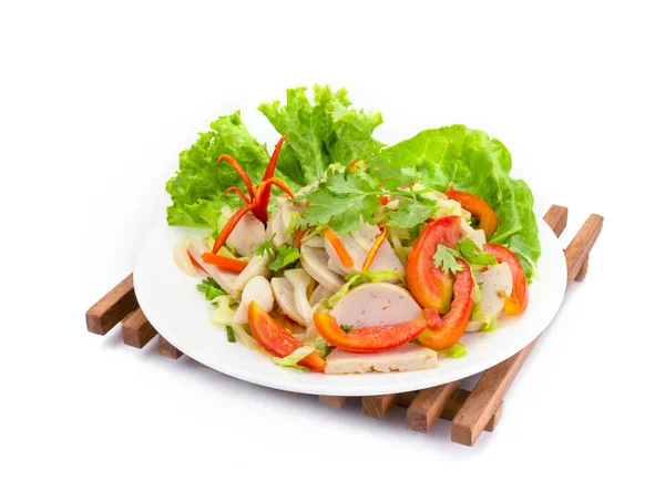 Thajská Kuchyně Pikantní Vepřový Salát Bílém Pozadí Nebo Yor Yor — Stock fotografie