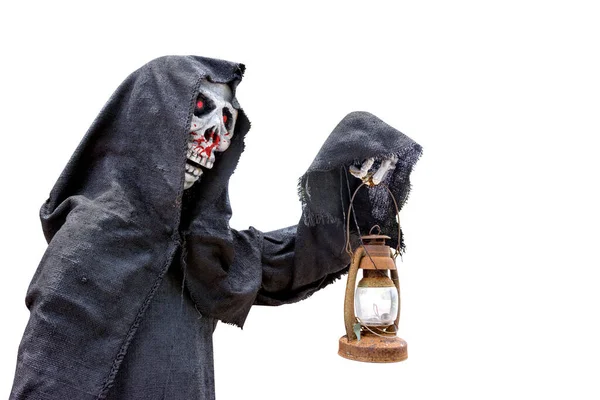 Grim Reaper Isolado Fundo Branco Dia Halloween Fantasma Fantoche — Fotografia de Stock