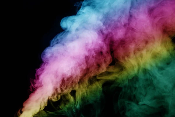 Abstrakter Rauch Isoliert Auf Schwarzem Hintergrund Regenbogenpuder — Stockfoto