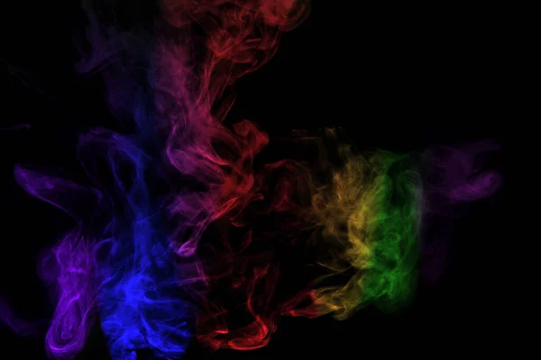 Abstract Rook Geïsoleerd Zwarte Achtergrond Rainbow Powder — Stockfoto