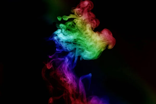 Humo Abstracto Aislado Sobre Fondo Negro Polvo Arco Iris — Foto de Stock