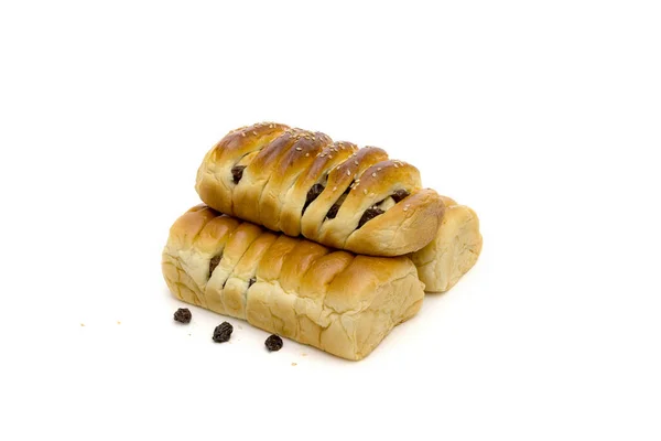 Pain Cannelle Aux Raisins Secs Isolé Sur Fond Blanc — Photo