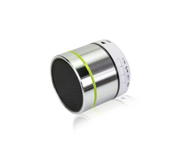 Silberner Bluetooth Lautsprecher Isoliert Auf Weißem Hintergrund Clipping Pfad — Stockfoto