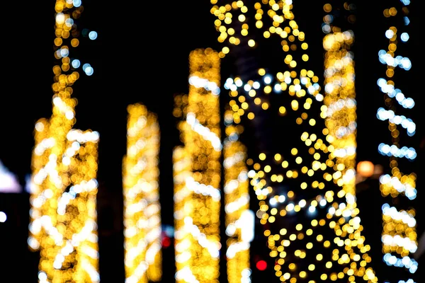 Bokeh Doré Coloré Sur Poteau Des Lumières Noël Nouvel — Photo