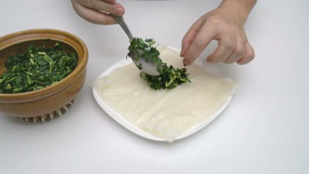 Leek Stuffed Dough Comida Tailandesa — Vídeo de Stock