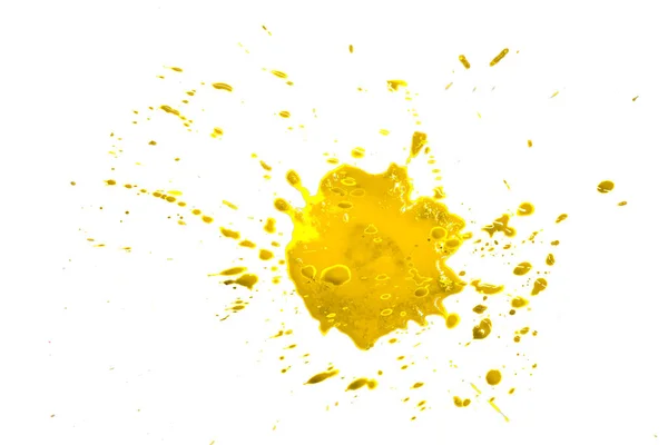 白色背景 抽象图案上的金黄色的特写滴滴 — 图库照片