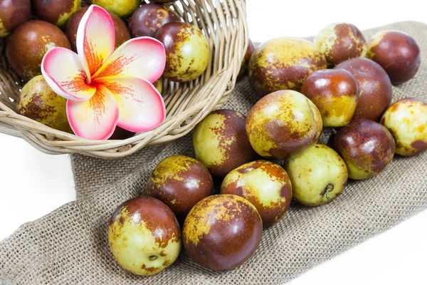 Closeup Chinese Jujube Wicker Baskets Isolated White Background — Stock Photo, Image