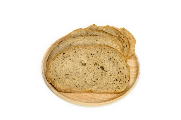 Pão Prato Madeira Isolado Sobre Fundo Branco — Fotografia de Stock