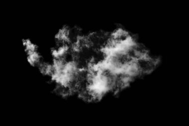 Siyah arkaplanda izole beyaz bulut, desenli duman, soyut siyah