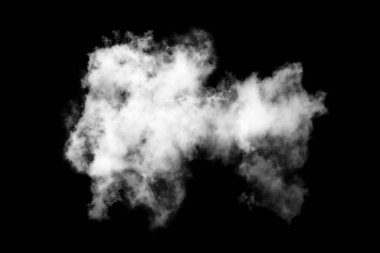Siyah arkaplanda izole beyaz bulut, desenli duman, soyut siyah