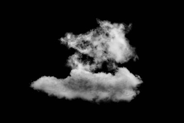 Siyah arkaplanda izole beyaz bulut, desenli duman, soyut siyah