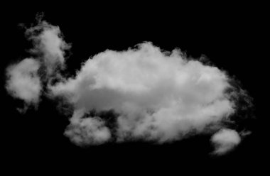 Siyah arkaplanda izole beyaz bulut, desenli duman, soyut siyah
