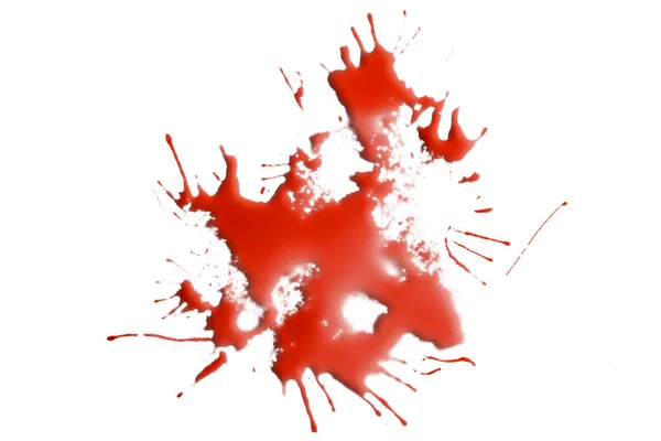 Close Druppels Rood Bloed Geïsoleerd Witte Achtergrond Abstract Patroon — Stockfoto