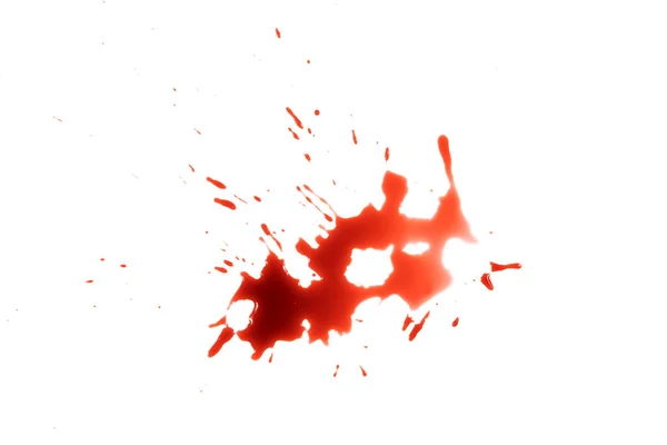 Nahaufnahme Tropfen Roten Blutes Isoliert Auf Weißem Hintergrund Abstraktes Muster — Stockfoto