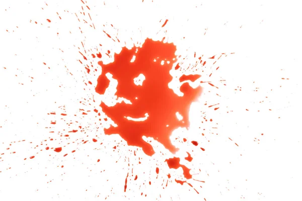 Närbild Droppar Rött Blod Isolerad Vit Bakgrund Abstrakt Mönster — Stockfoto