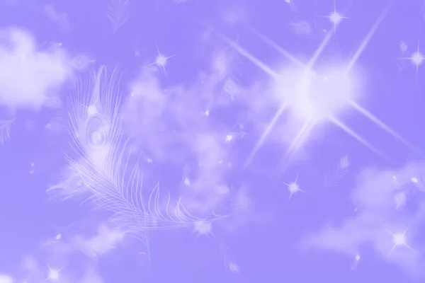 Bokeh Purple Sky Sun Peacock Feathers Background — Stock Photo, Image