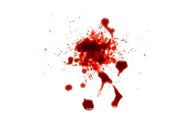 Closeup Σταγόνες Κόκκινου Αίματος Που Απομονώνονται Λευκό Φόντο Αφηρημένο Μοτίβο — Φωτογραφία Αρχείου
