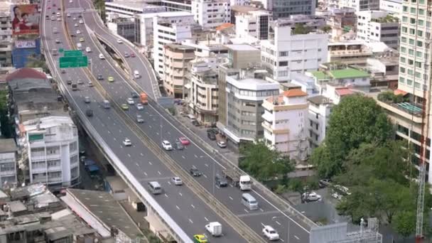 Bangkok Thailand April 2018 Aerial View Traffic Overpass Buildings Silom — Stock Video