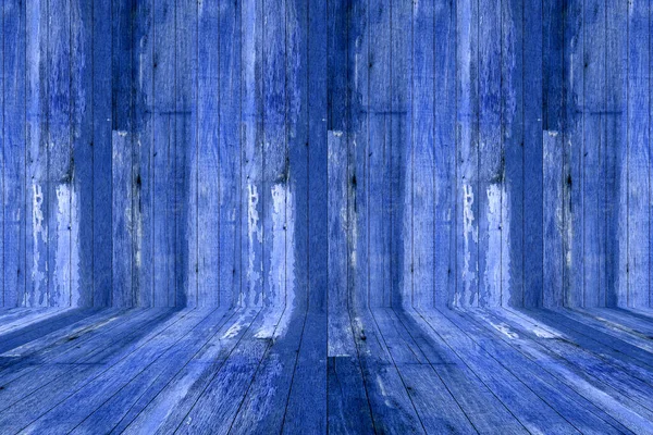 Κενό Μπλε Τοίχο Και Πάτωμα Δωμάτιο Ξύλινο Υπόβαθρο — Φωτογραφία Αρχείου