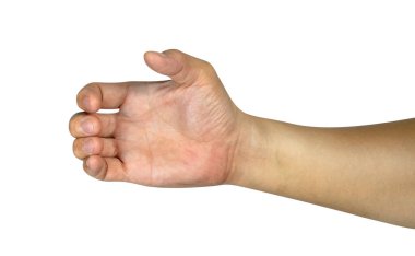 Beyaz arka planda, kırpma ile izole edilmiş bir şeyi tutan el.