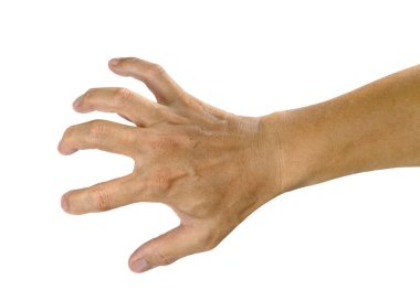 arka eller beyaz arkaplanda izole edilmiş bir şeye ulaşır