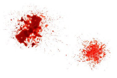 Beyaz arkaplanda izole edilmiş kırmızı kan damlaları, soyut desen