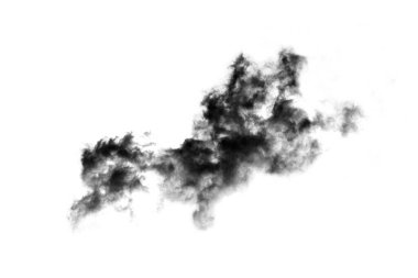 Beyaz arka planda izole edilmiş bulut, Duman desenli, soyut siyah, fırça etkisi 