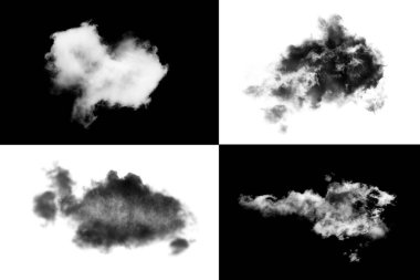 Tasarım elementleri için siyah arkaplanda izole edilmiş beyaz bulut, Dokulu Duman