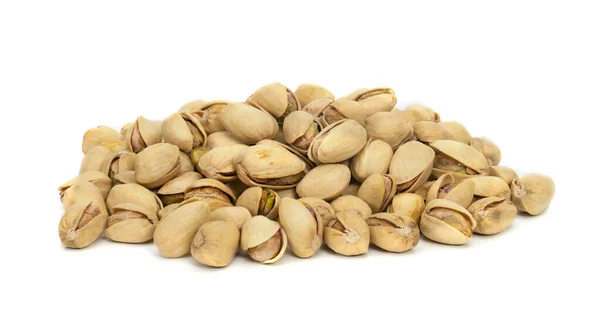 Primeros Pistachos Tuerca Seca Tostada Salada Aislada Sobre Fondo Blanco —  Fotos de Stock