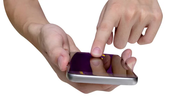 Hand Hält Handy Isoliert Auf Weißem Hintergrund Clipping Pfad — Stockfoto
