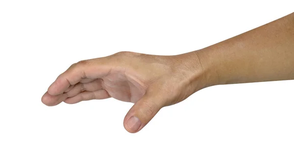 Mano Sosteniendo Algo Aislado Sobre Fondo Blanco Con Palmadita Recorte — Foto de Stock