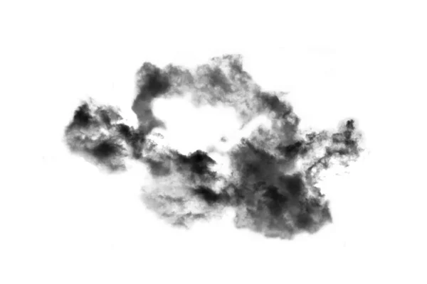 Zwarte Wolk Geïsoleerd Witte Achtergrond Rooktextuur Penseeleffect — Stockfoto