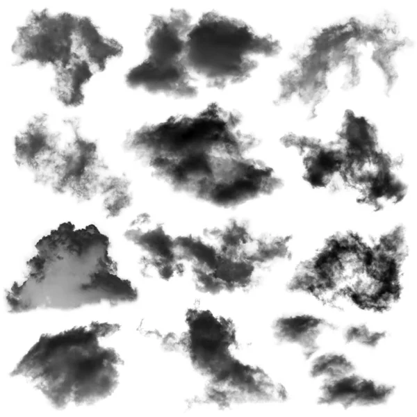 Kolekcja Biało Czarna Chmura Izolowana Tle Dla Elementu Design Teksturowany — Zdjęcie stockowe