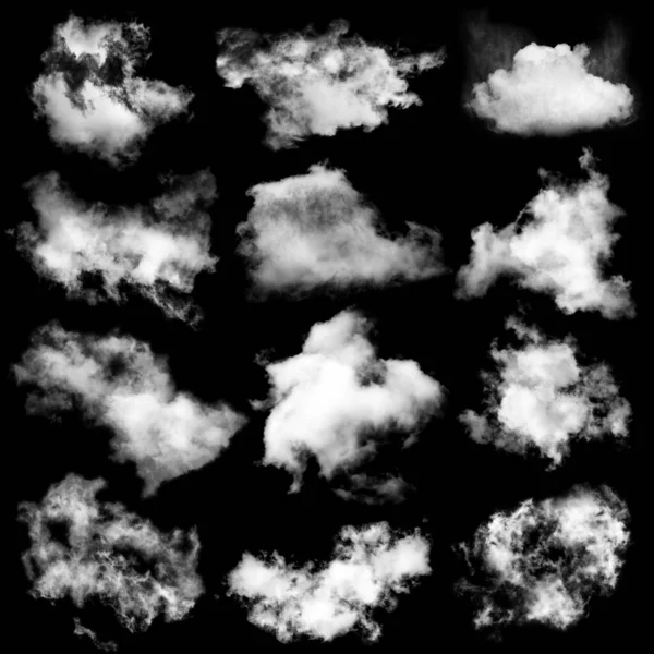 Συλλογή Από Λευκό Και Μαύρο Σύννεφο Που Απομονώνονται Στο Παρασκήνιο — Φωτογραφία Αρχείου
