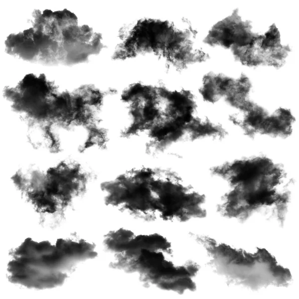 Gyűjtemény Fehér Fekete Felhő Elszigetelt Háttérben Design Elem Texturált Füst — Stock Fotó