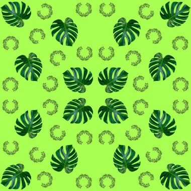 Tropikal egzotik bitki yaprağından kusursuz, yeşil yapraklar doğa konsepti için yeni bir renk, tekstil ve kumaş tasarımı için soyut bir arkaplan oluşturulmuştur.