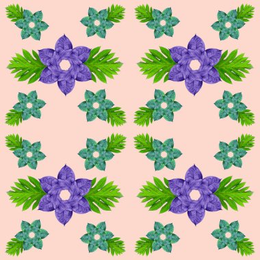 Tropikal egzotik bitki yaprağı, yeşil yapraklar doğa konsepti için yeni bir renk, tekstil ve kumaş tasarımı için soyut bir arkaplan, pembe arka planda izole edilmiş.