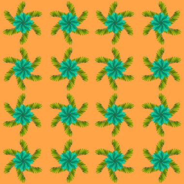 Tropikal egzotik bitki yaprağı, yeşil yapraklar doğa konsepti için yeni bir renk, tekstil ve kumaş tasarımı için soyut bir arkaplan, turuncu arka planda izole edilmiş.