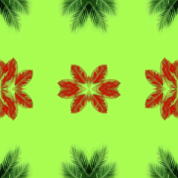 熱帯のエキゾチックな植物の葉のシームレス 緑の葉のパターンは 自然概念のための新しい色を作られています 繊維やファブリックデザインの抽象的な背景 — ストック写真