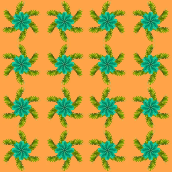 熱帯のエキゾチックな植物の葉 緑の葉のパターンは オレンジの背景に隔離された 自然概念のための新しい色 繊維や生地のデザインのための抽象的な背景を作っています — ストック写真