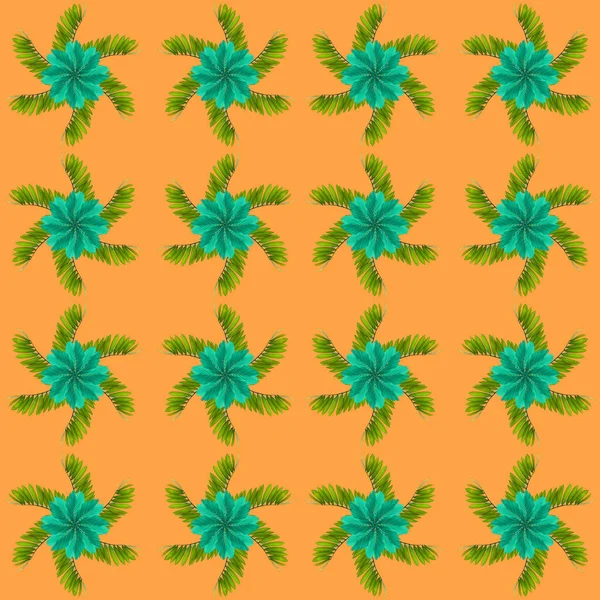 Tropikal egzotik bitki yaprağı, yeşil yapraklar doğa konsepti için yeni bir renk, tekstil ve kumaş tasarımı için soyut bir arkaplan, turuncu arka planda izole edilmiş.