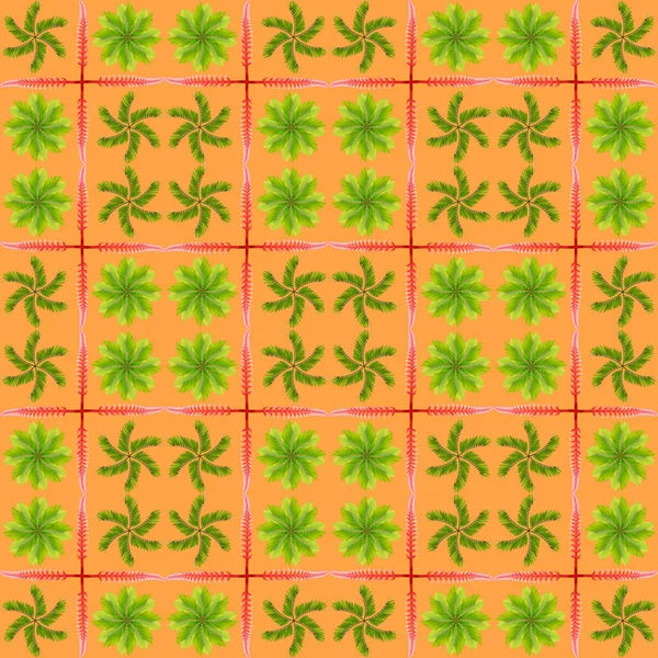 Tropikal egzotik bitki yaprağı, yeşil yapraklar doğa konsepti için yeni bir renk, tekstil ve kumaş tasarımı için soyut bir arkaplan, turuncu arka planda izole edilmiş.