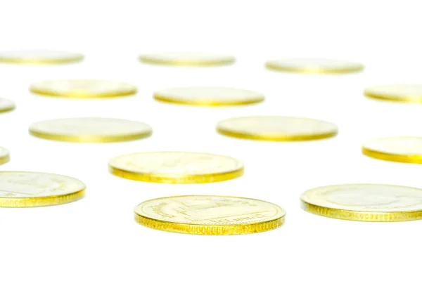 Inkomensverdelingsconcept Met Gouden Munt Geïsoleerd Witte Achtergrond — Stockfoto