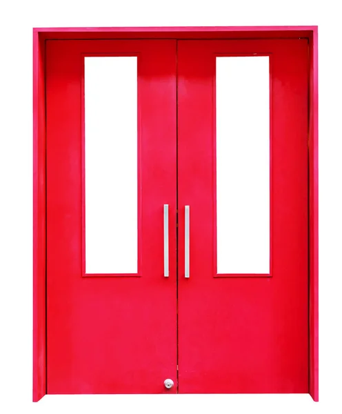 Red Wooden Door Isolated White Background Clipping Path — Stock Photo, Image