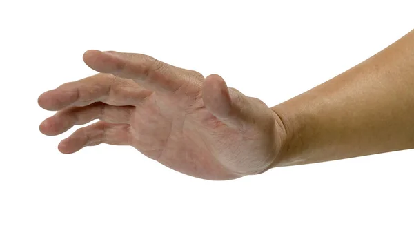 Mano Sosteniendo Algo Aislado Sobre Fondo Blanco Con Palmadita Recorte — Foto de Stock